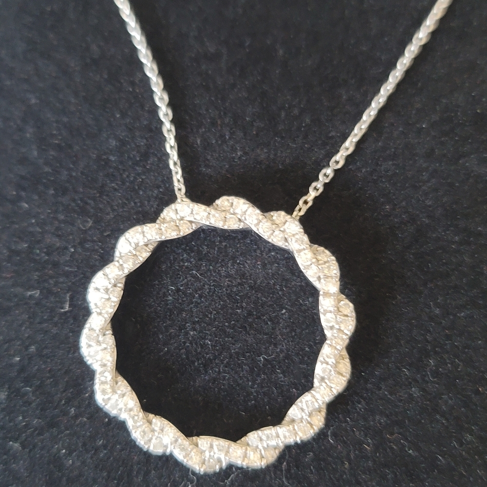 Kay jewelers solid white gold necklace with diamond encrusted Circular Pendant
